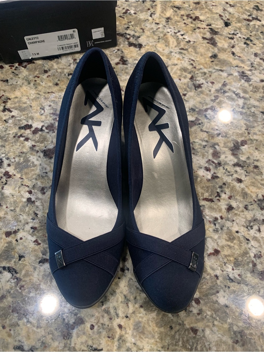 Anne Klein Sport Navy Wedge Pumps with Crisscross Straps